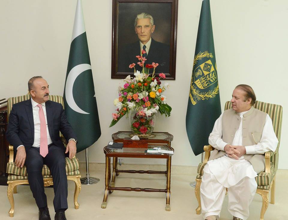 turkish foreign minister mevlut cavusoglu calls on prime minister nawaz sharif at pm house on tuesday photo pid