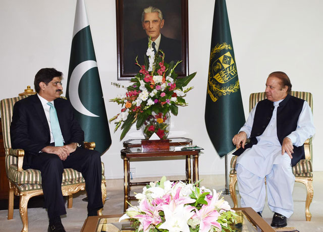 prime minister nawaz sharif in a meeting with sindh chief minister murad ali shah who called on premier at the prime minister 039 s house in islamabad on friday august 5 2016 photo pid