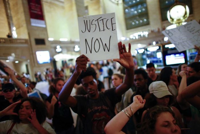 a protest at grand central station in new york on july 8 2016 photo afp