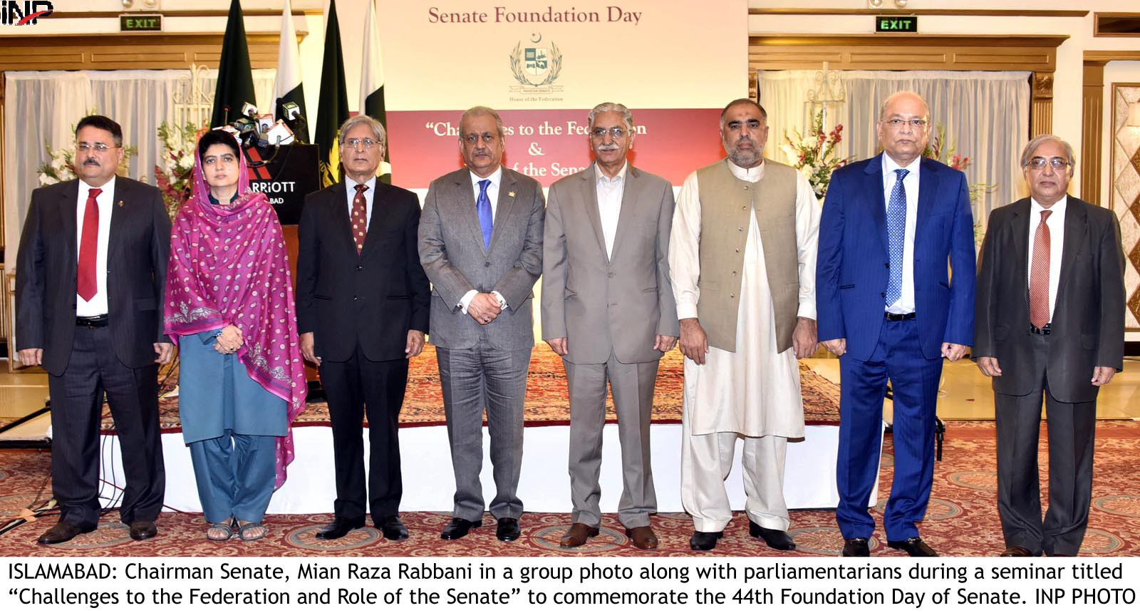 speaking at the event opposition leader in the senate aitzaz ahsan said that the federation parliamentary system and democracy were three pillars of the constitution when the provinces are strengthened the federation would be strengthened photo inp
