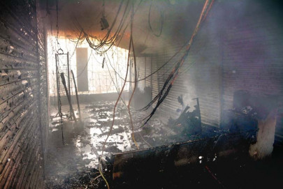 a dozen shops gutted in fire at gul plaza shopping centre