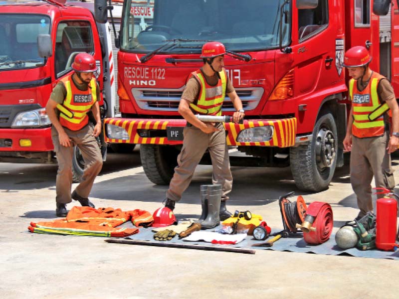firefighters show off their equipment photo muhammad iqbal express