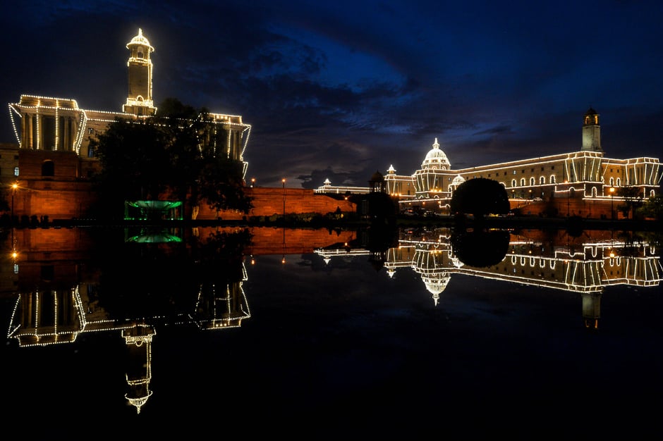 illuminated buildings of the central secretariat and president 039 s house are seen ahead of the country 039 s independence day celebrations in india 039 s capital new delhi photo afp