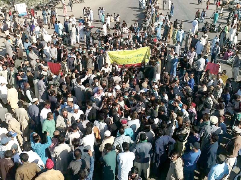 the sacked employees of the psm continued their protest on the national highway on saturday blocking both tracks and leading to a snarl of traffic photo express