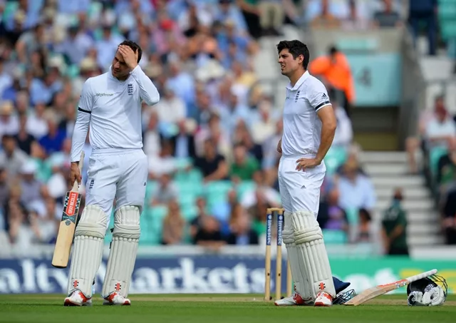alex hales l and alastair cook await a decision by the third umpire at the oval in london on august 11 2016 photo afp alex hales l and alastair cook await a decision by the third umpire at the oval in london on august 11 2016 photo afp