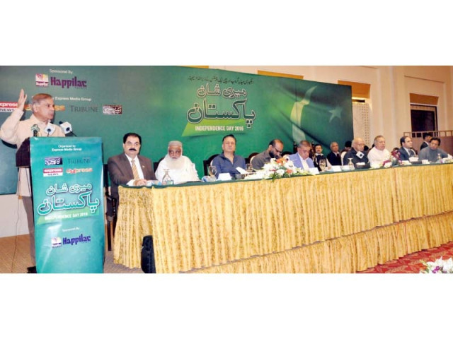 cm shahbaz addresses the participants of express media festival in lahore photo express