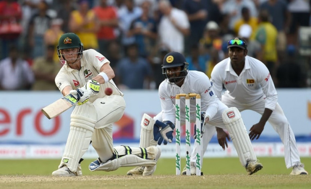 australian cricket captain steven smith plays a shot as sri lankan wicketkeeper kusal perera c and captain angelo mathews look on during the second day of the third and final test cricket match between sri lanka and australia at the sinhalese sports club ssc ground in colombo on august 14 2016 photo afp australian cricket captain steven smith plays a shot as sri lankan wicketkeeper kusal perera c and captain angelo mathews look on during the second day of the third and final test cricket match between sri lanka and australia at the sinhalese sports club ssc ground in colombo on august 14 2016 photo afp