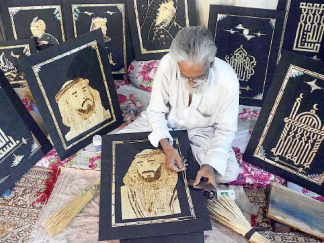 syed ali creates a portrait from bark and straw of wheat plant plywood and black cloth at his house in peshawar photo app syed ali creates a portrait from bark and straw of wheat plant plywood and black cloth at his house in peshawar photo app