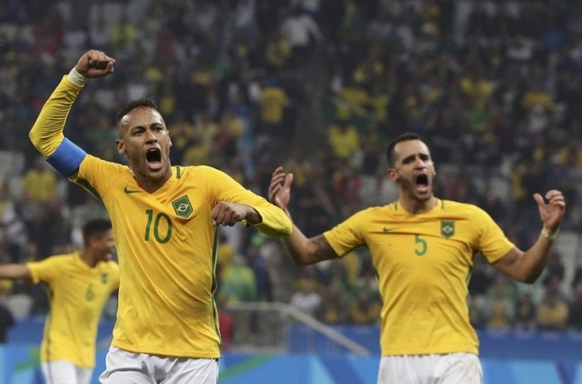 neymar and renato augusto of brazil celebrate a victory in 2016 rio olympics soccer quarterfinal against colombia at corinthians arena sao paulo brazil on august 13 2016 photo reuters neymar and renato augusto of brazil celebrate a victory in 2016 rio olympics soccer quarterfinal against colombia at corinthians arena sao paulo brazil on august 13 2016 photo reuters