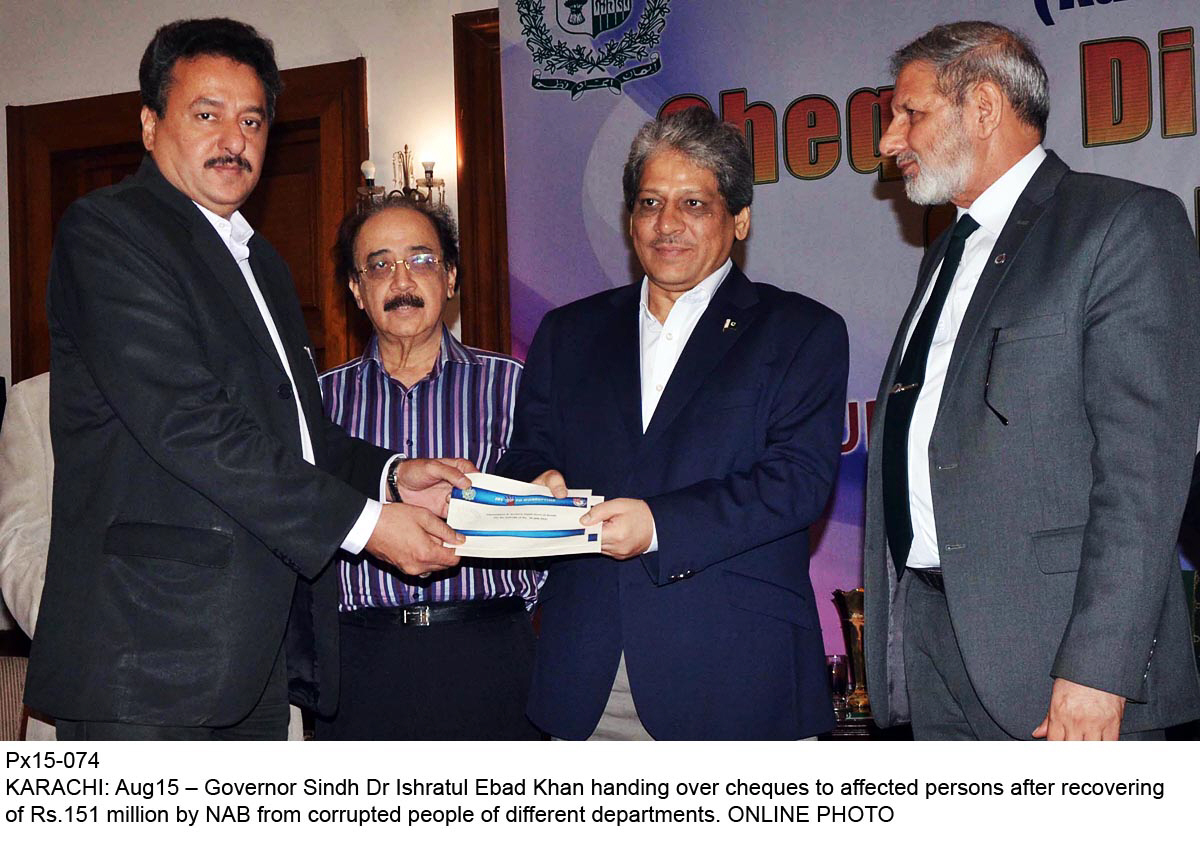 the amount was recovered under the provision of law by nab karachi and rs105 789 million out of the total was handed over to the local government works and services irrigation food and health departments through the sindh chief secretary photo online