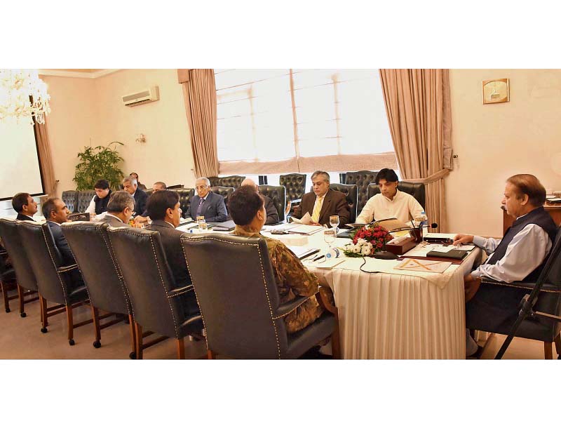 nawaz sharif chairs a key huddle to review implementation on nap at the pm house photo inp