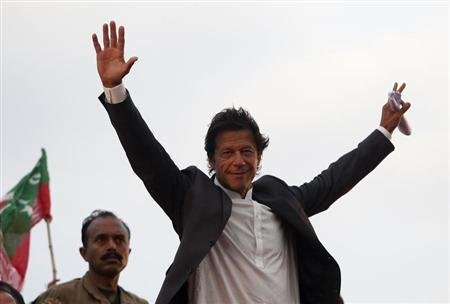 imran khan pakistani cricketer turned politician chairman of political party pakistan tehreek e  insaf pti waves to his supporters photo reuters