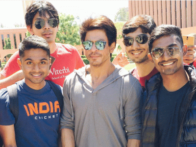 srk creates fan frenzy as he attends aryan s college orientation in la srk creates fan frenzy as he attends aryan s college orientation in la