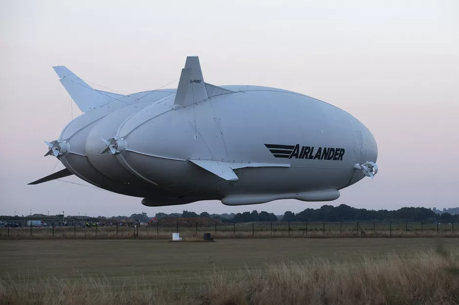 the hybrid air vehicles hav 304 airlander 10 hybrid airship is seen landing after its maiden flight at cardington airfield near bedford north of london photo afp the hybrid air vehicles hav 304 airlander 10 hybrid airship is seen landing after its maiden flight at cardington airfield near bedford north of london photo afp