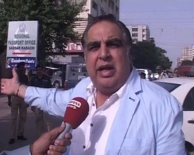 imran ismail speaks to reporters outside karachi 039 s passport office express news screen grab