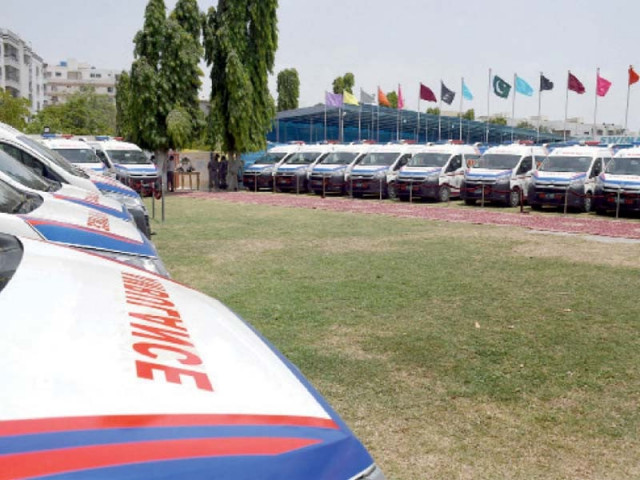 ambulances of sindh rescue 1122 service parked at the provincial disaster management authority office in karachi on tuesday photo online ambulances of sindh rescue 1122 service parked at the provincial disaster management authority office in karachi on tuesday photo online