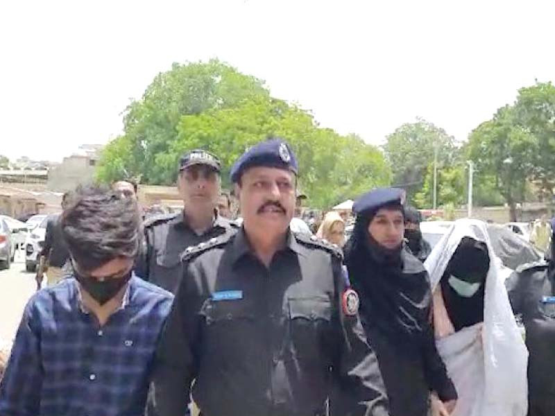 police bring dua zehra and her husband zaheer ahmed to court on monday photo express