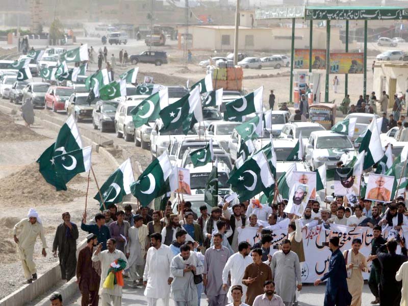 protesters stage a rally in chaman against indian premier s remarks on balochistan photo inp