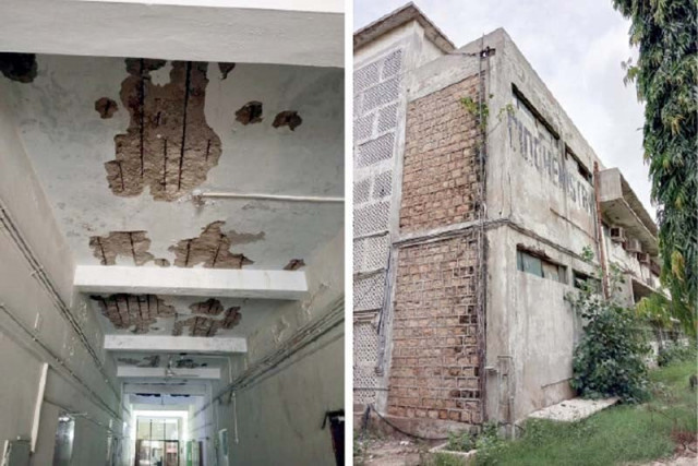 walls of the karachi university s biochemistry dept have developed cracks while the plaster of ceiling has peeled off at many places photos express walls of the karachi university s biochemistry dept have developed cracks while the plaster of ceiling has peeled off at many places photos express