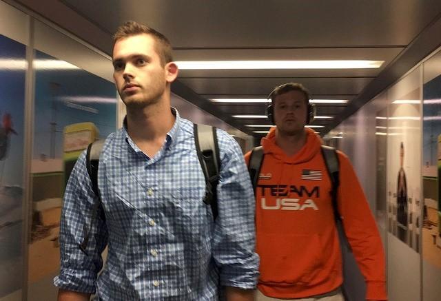 us olympic swimmers jack conger and gunnar bentz arrive at the miami international airport from rio de janeiro a day after brazilian police detained their passports and questioned them in miami august 19 2016 photo reuters