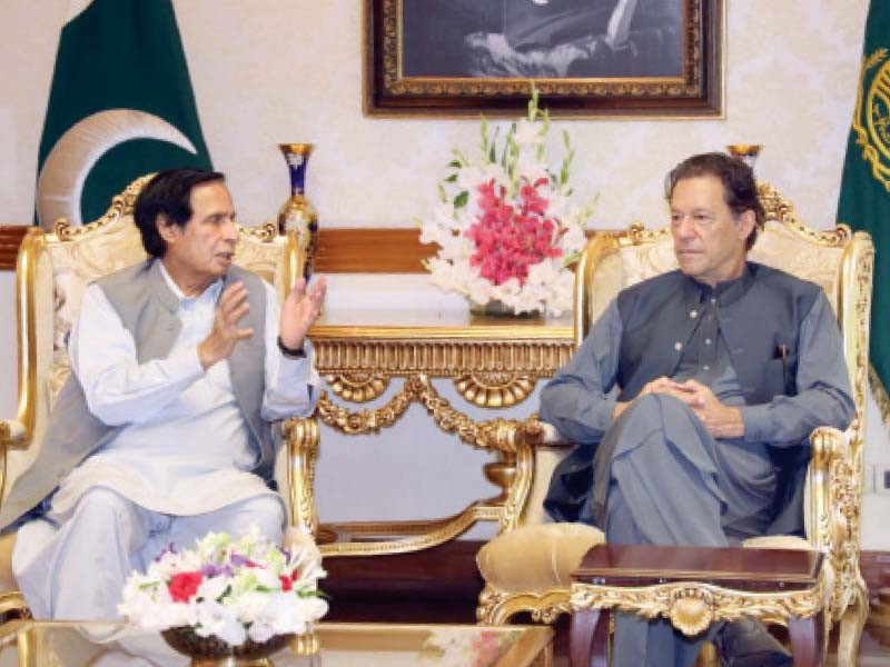 pti chairman imran khan meets with punjab chief minister pervaiz elahi at the chief minister s house photo nni