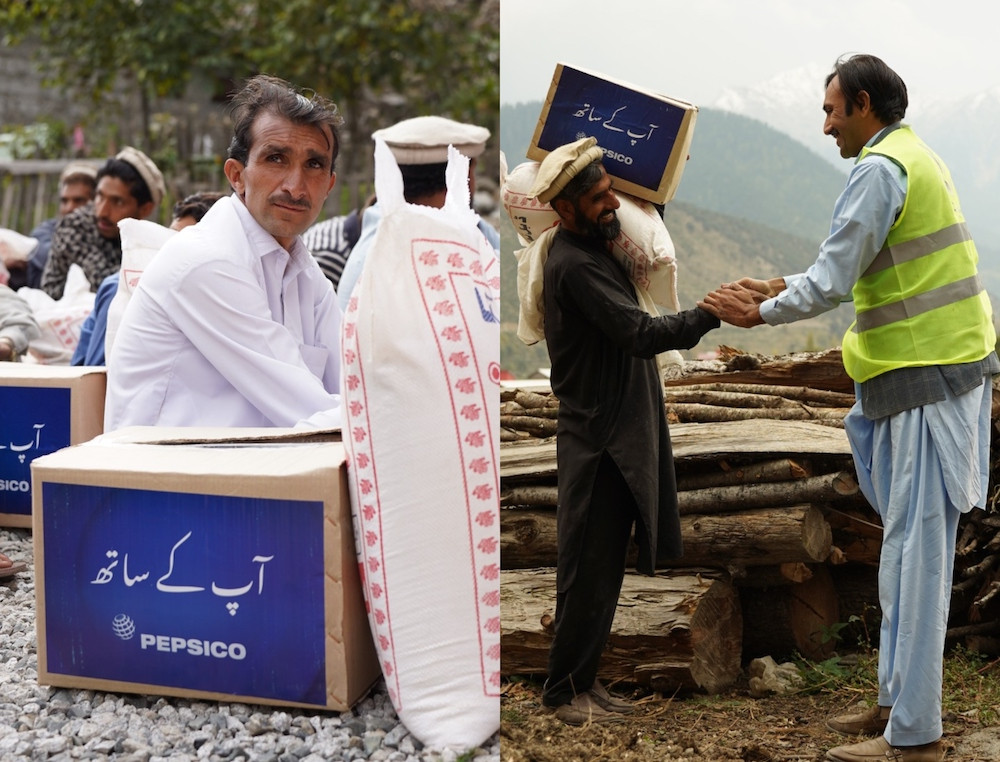 Kumrat, KP. Millions of Meals kits featuring food essentials disbursed among flood affectees in partnership with Akhuwat Pakistan. Source: PepsciCo