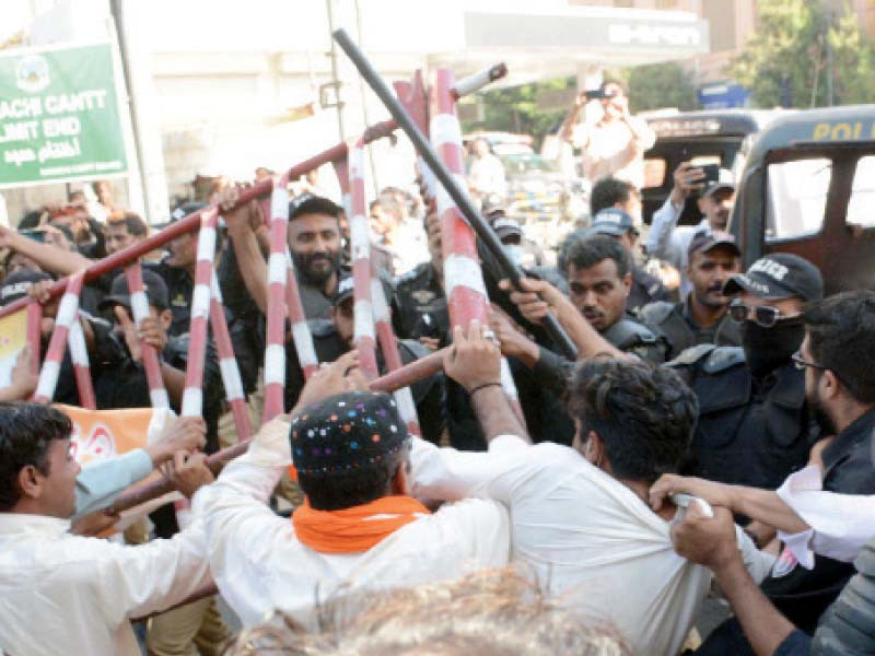 police resort to baton charge to disperse teachers demanding regularisation of services from heading towards the cm house during their protest march on wednesday photo ppi