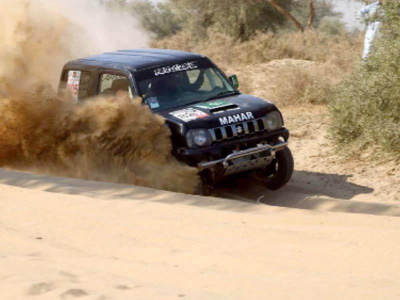 a motorsport enthusiast races his vehicle on challenging terrain of thar desert during mithi jeep rally on friday photo express