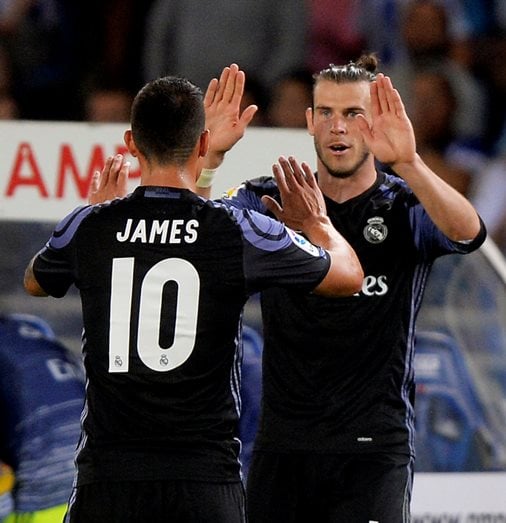 real madrid 039 s gareth bale r and james rodriguez celebrate a goal against real sociedad at anoeta san sebastian spain on august 21 2016 photo reuters