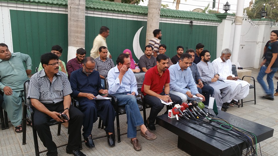 psp leader mustafa kamal addresses the press in karachi on monday photo psp