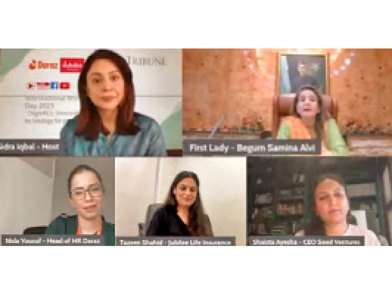 panelists express their views at a webinar on the theme of international women s day 2023 digitall innovation and technology for gender equality photo express