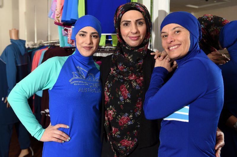 muslim models display burkini swimsuits at a shop in western sydney on august 19 2016 photo afp