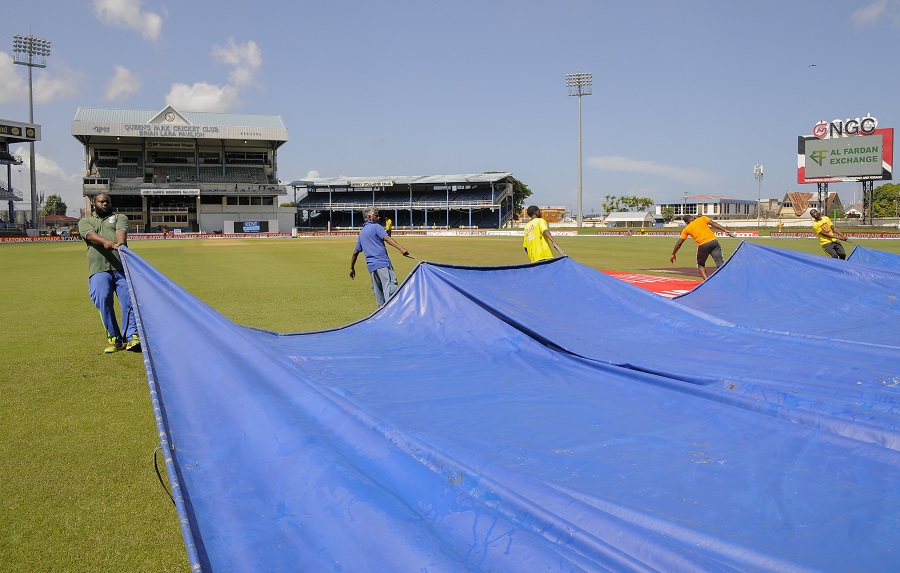 the wet outfield kept the ground staff busy on the fifth day as well in port of spain on august 22 2016 photo afp
