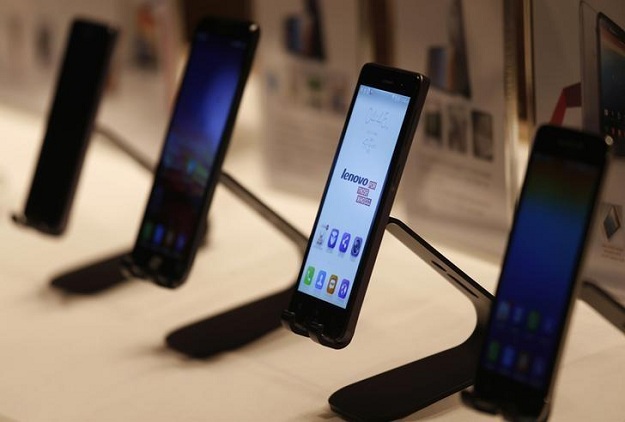 lenovo smartphones are displayed during a news conference photo reuters