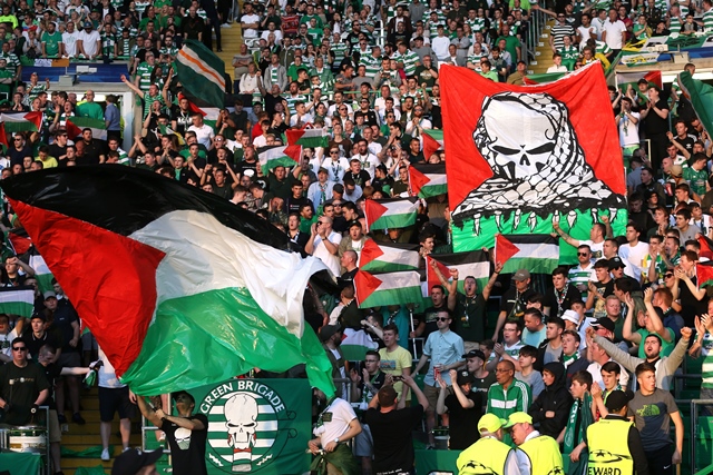 at the champions league match with hapoel be 039 er sheva fans throughout celtic park flew the flag for palestine photo reuters