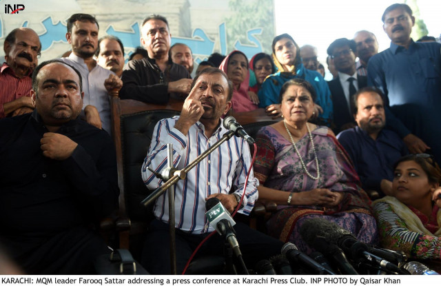 farooq sattar along with other mqm leaders addresses a press conference in karachi on tuesday photo inp farooq sattar along with other mqm leaders addresses a press conference in karachi on tuesday photo inp