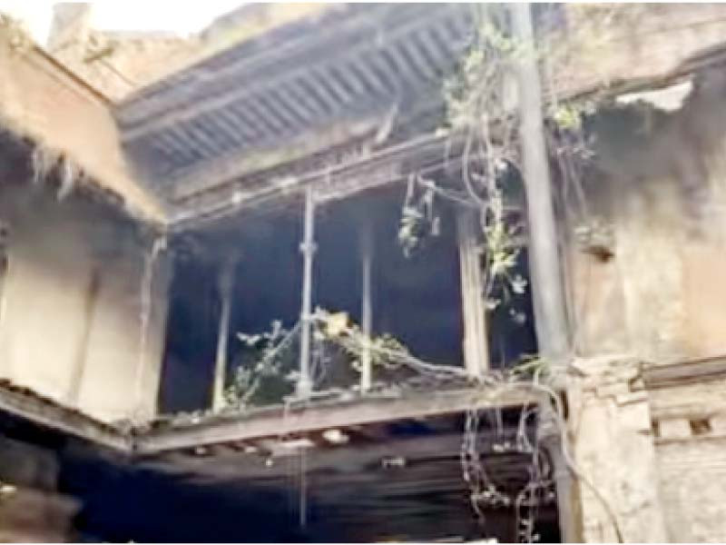 the crumbling facade of the ancient sajan singh haveli in rawalpindi photos express file
