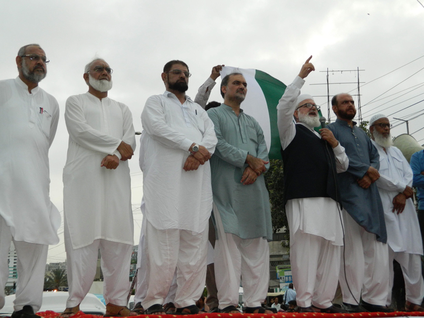 during his speech the ji karachi ameer said that the series of events that unfolded on monday will be remembered as a black day in the history of the country photo mohammad saqib express