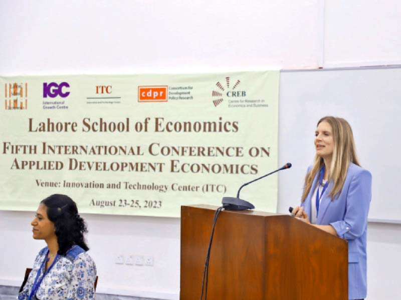 associate professor texas a m university dr danila serra addresses the audience at the 5th international conference on applied development economics at the lahore school photo express