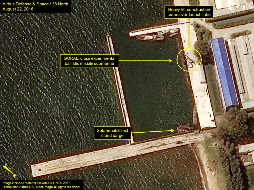the sinpo south shipyard in north korea home port of the gorae class submarine is seen in a commercial satellite image released by airbus defense amp space and 38 north taken august 22 2016 in the image a heavy lift construction crane is positioned directly over the missile launch tube located in the submarine 039 s conning tower photo reuters the sinpo south shipyard in north korea home port of the gorae class submarine is seen in a commercial satellite image released by airbus defense amp space and 38 north taken august 22 2016 in the image a heavy lift construction crane is positioned directly over the missile launch tube located in the submarine 039 s conning tower photo reuters