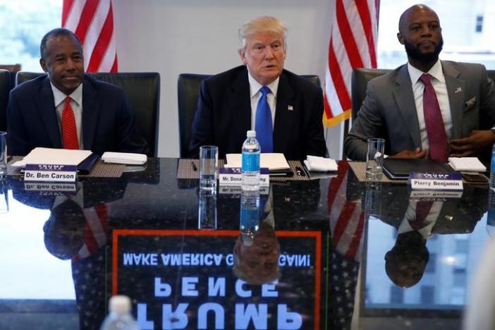 dr ben carson l and republican presidential nominee donald trump c and pierry benjamin r attend a round table with the republican leadership initiative at trump tower photo reuters