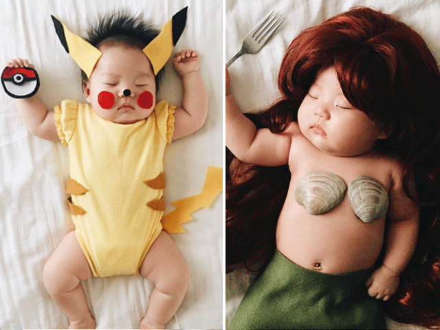 this mother dresses up her baby while she naps and the results are adorable