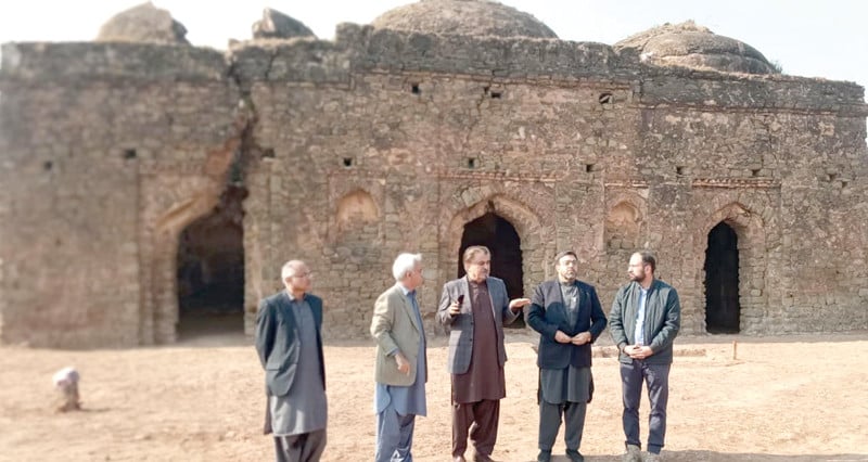 interim federal minister for national heritage and culture jamal shah visits mai qamro mosque and muqarab khan tomb in a small village on the outskirts of islamabad photo express