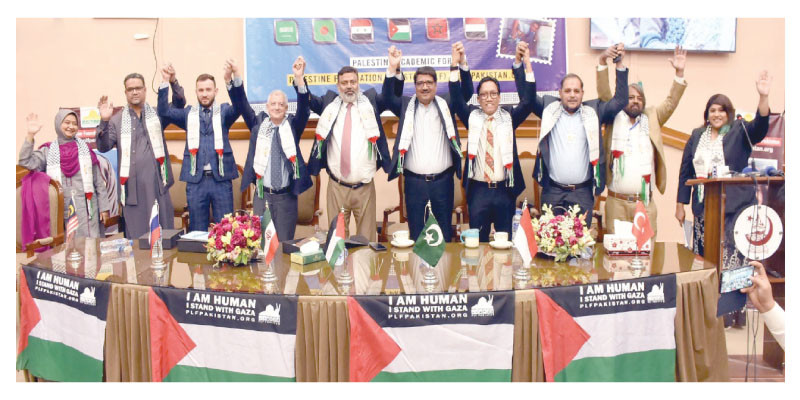 diplomats and faculty of karachi university join hands to show solidarity with the people of gaza photo nni