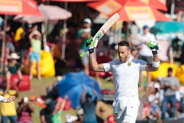 faf du plessis raises his bat as he celebrates scoring a century at the supersport cricket stadium on august 28 2016 photo afp faf du plessis raises his bat as he celebrates scoring a century at the supersport cricket stadium on august 28 2016 photo afp