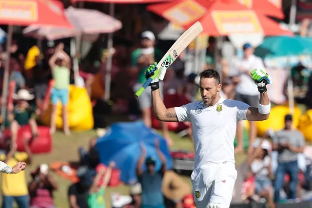 faf du plessis raises his bat as he celebrates scoring a century at the supersport cricket stadium on august 28 2016 photo afp faf du plessis raises his bat as he celebrates scoring a century at the supersport cricket stadium on august 28 2016 photo afp
