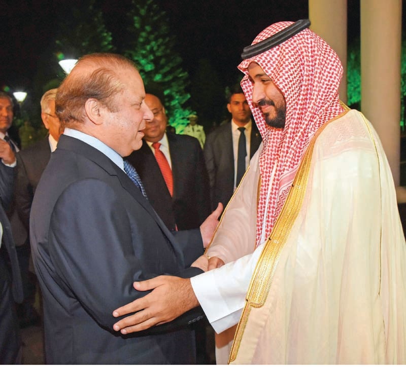 prime minister nawaz sharif receives saudi defence minister before their talks at the pm house photo pid