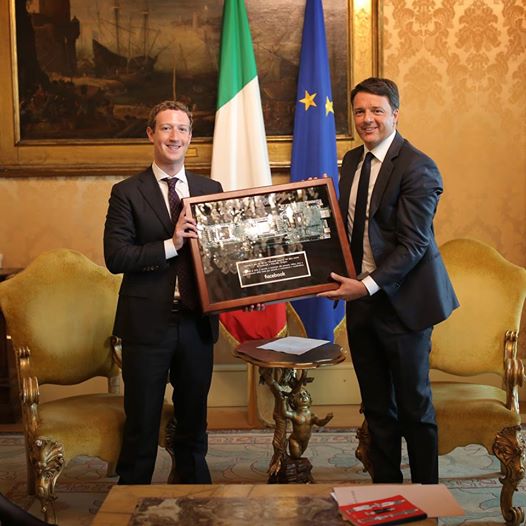 zuckerberg also on monday met italian prime minister matteo renzi who is pushing to upgrade italy 039 s limited internet infrastructure photo reuters