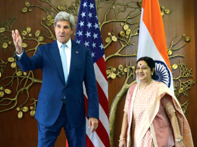 sushma swaraj receives john kerry prior to a meeting in new delhi photo afp sushma swaraj receives john kerry prior to a meeting in new delhi photo afp