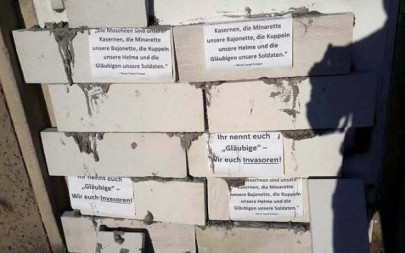 entrance to mosque in germany bricked up
